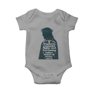 Christian Jesus Baby Onesie Cross Bible Verse Inspirational Isalah 9:6 TS14 Sport Gray Print Your Wear