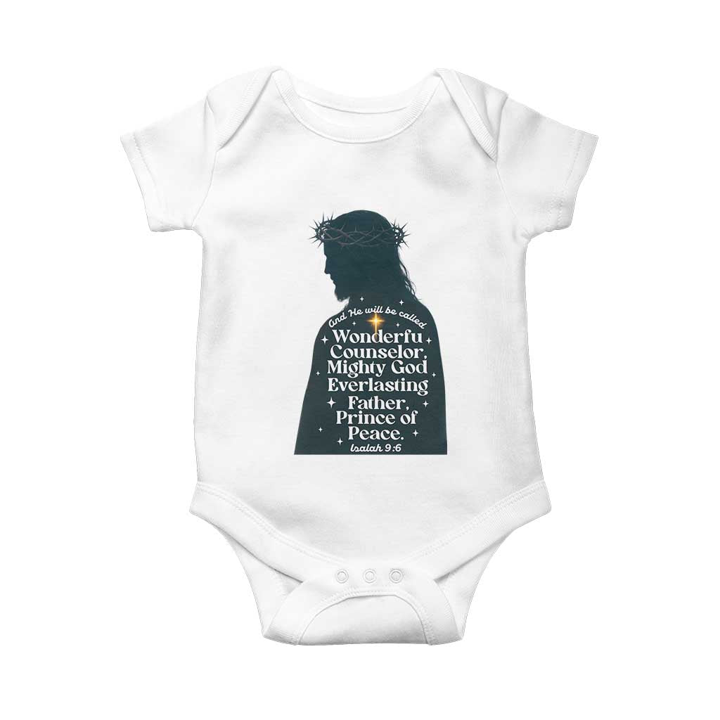 Christian Jesus Baby Onesie Cross Bible Verse Inspirational Isalah 9:6 TS14 White Print Your Wear