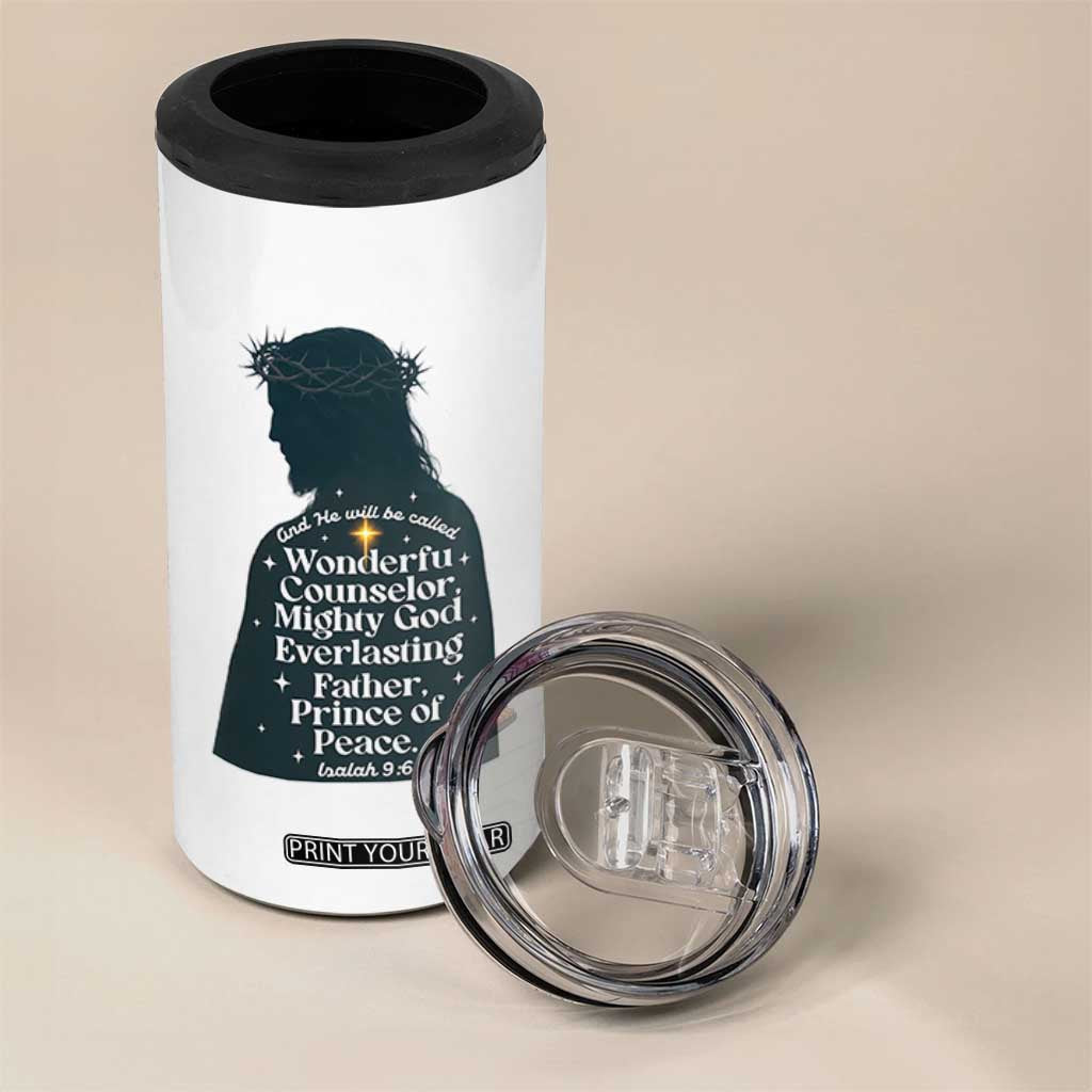 Christian Jesus 4 in 1 Can Cooler Tumbler Cross Bible Verse Inspirational Isalah 9:6 TS14 Print Your Wear