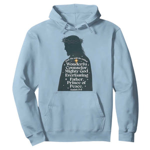 Christian Jesus Hoodie Cross Bible Verse Inspirational Isalah 9:6 TS14 Light Blue Print Your Wear