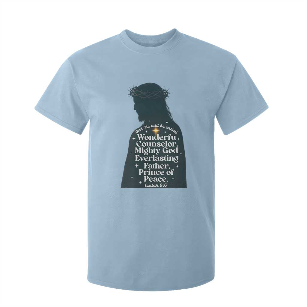 Christian Jesus T Shirt For Kid Cross Bible Verse Inspirational Isalah 9:6 TS14 Light Blue Print Your Wear