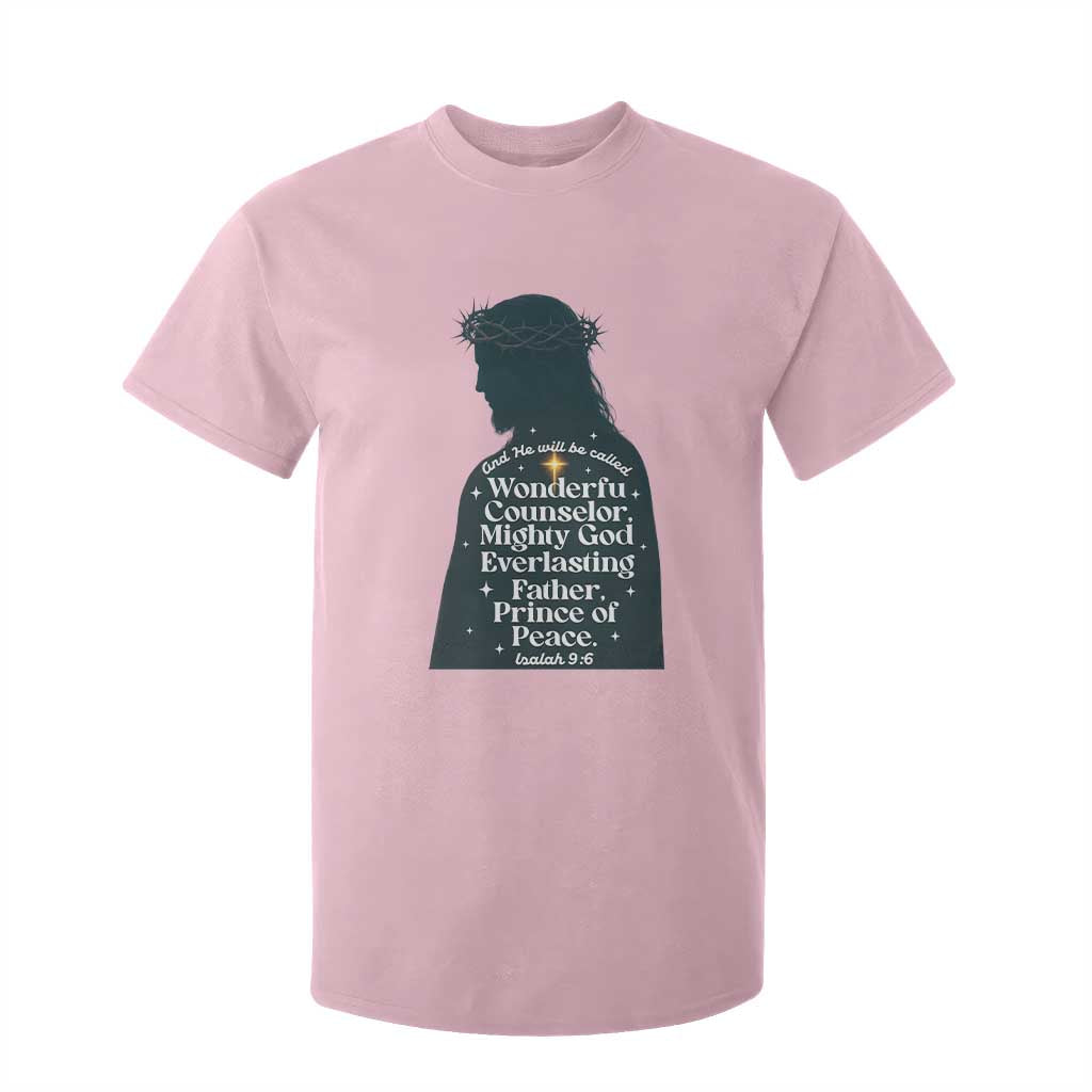 Christian Jesus T Shirt For Kid Cross Bible Verse Inspirational Isalah 9:6 TS14 Light Pink Print Your Wear