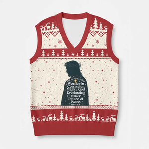 Christian Jesus V-Neck Knit Sweater Vest Cross Bible Verse Inspirational Isalah 9:6 TS14 Beige Red Print Your Wear