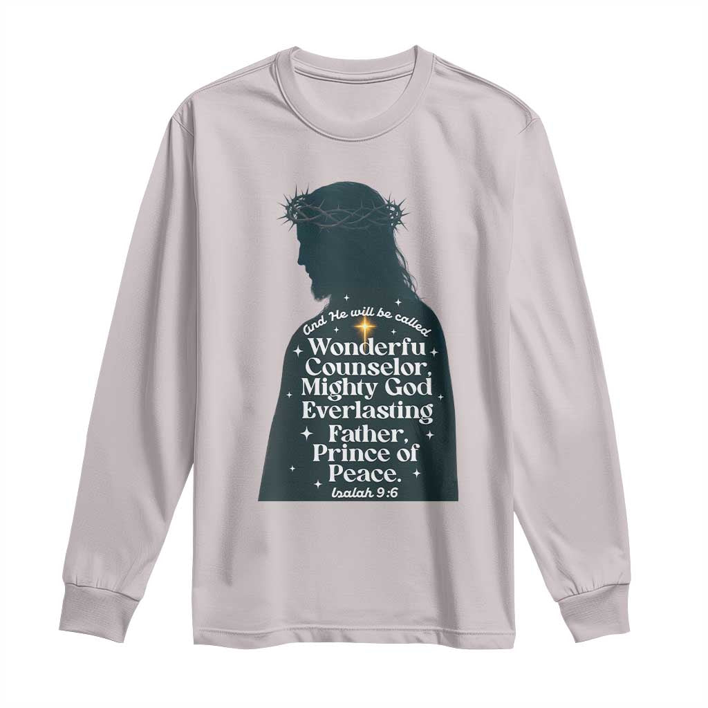 Christian Jesus Long Sleeve Shirt Cross Bible Verse Inspirational Isalah 9:6 TS14 Ice Gray Print Your Wear