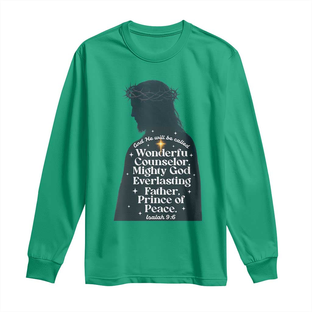Christian Jesus Long Sleeve Shirt Cross Bible Verse Inspirational Isalah 9:6 TS14 Irish Green Print Your Wear