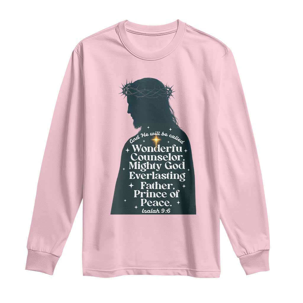 Christian Jesus Long Sleeve Shirt Cross Bible Verse Inspirational Isalah 9:6 TS14 Light Pink Print Your Wear
