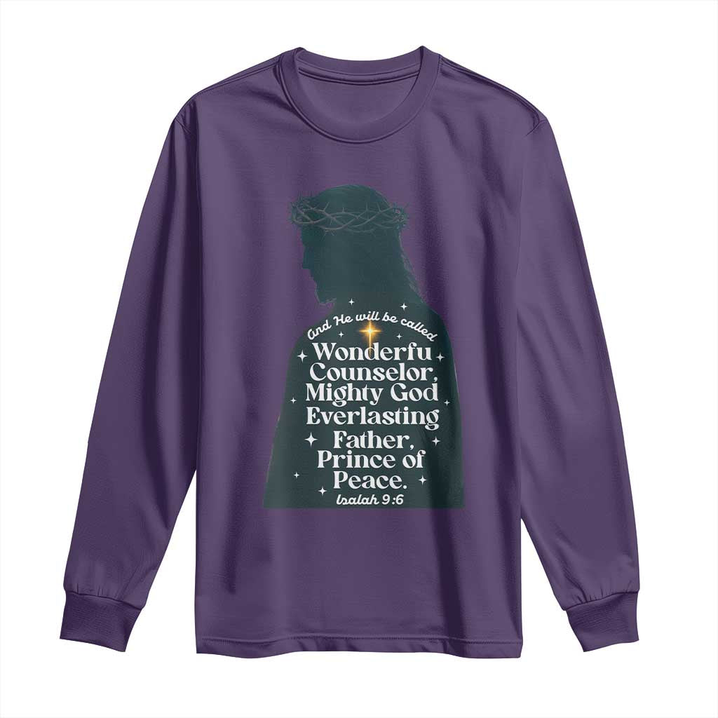 Christian Jesus Long Sleeve Shirt Cross Bible Verse Inspirational Isalah 9:6 TS14 Purple Print Your Wear