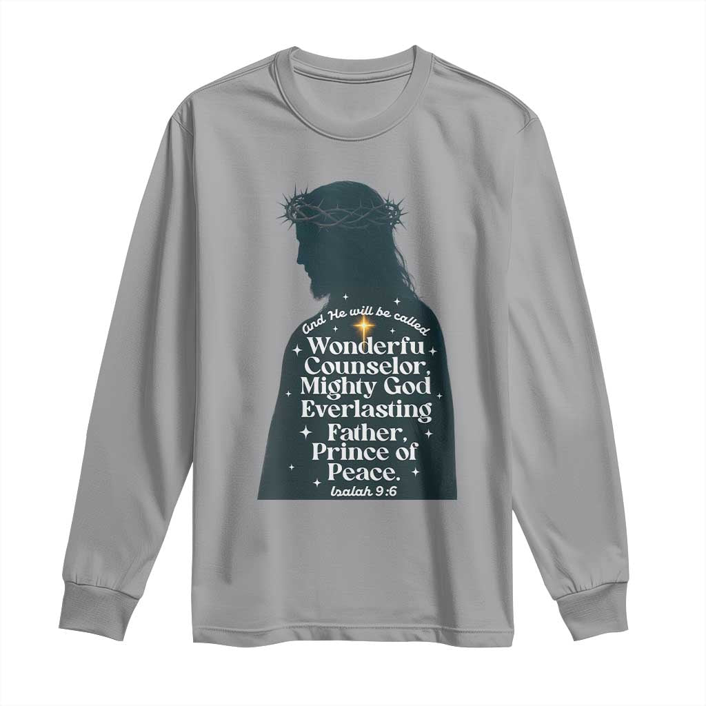 Christian Jesus Long Sleeve Shirt Cross Bible Verse Inspirational Isalah 9:6 TS14 Sport Gray Print Your Wear