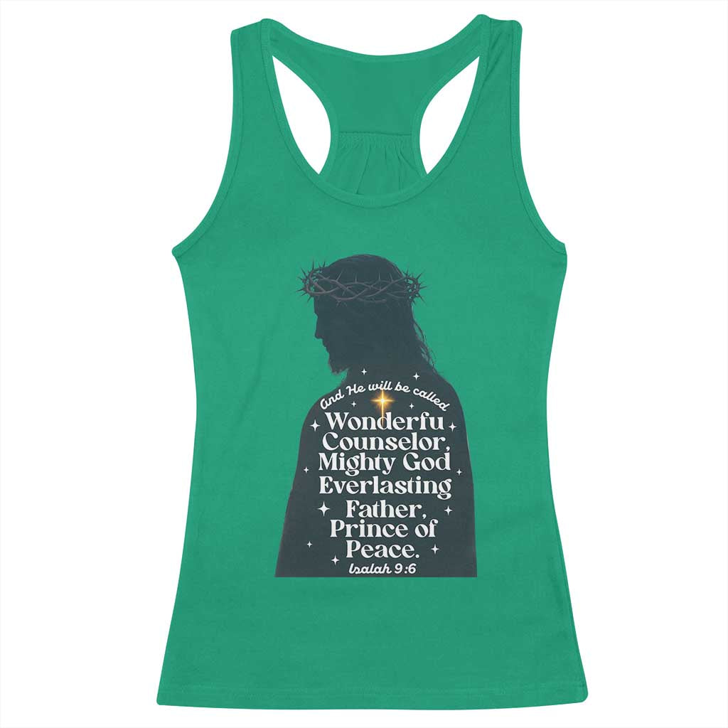 Christian Jesus Racerback Tank Top Cross Bible Verse Inspirational Isalah 9:6 TS14 Irish Green Print Your Wear