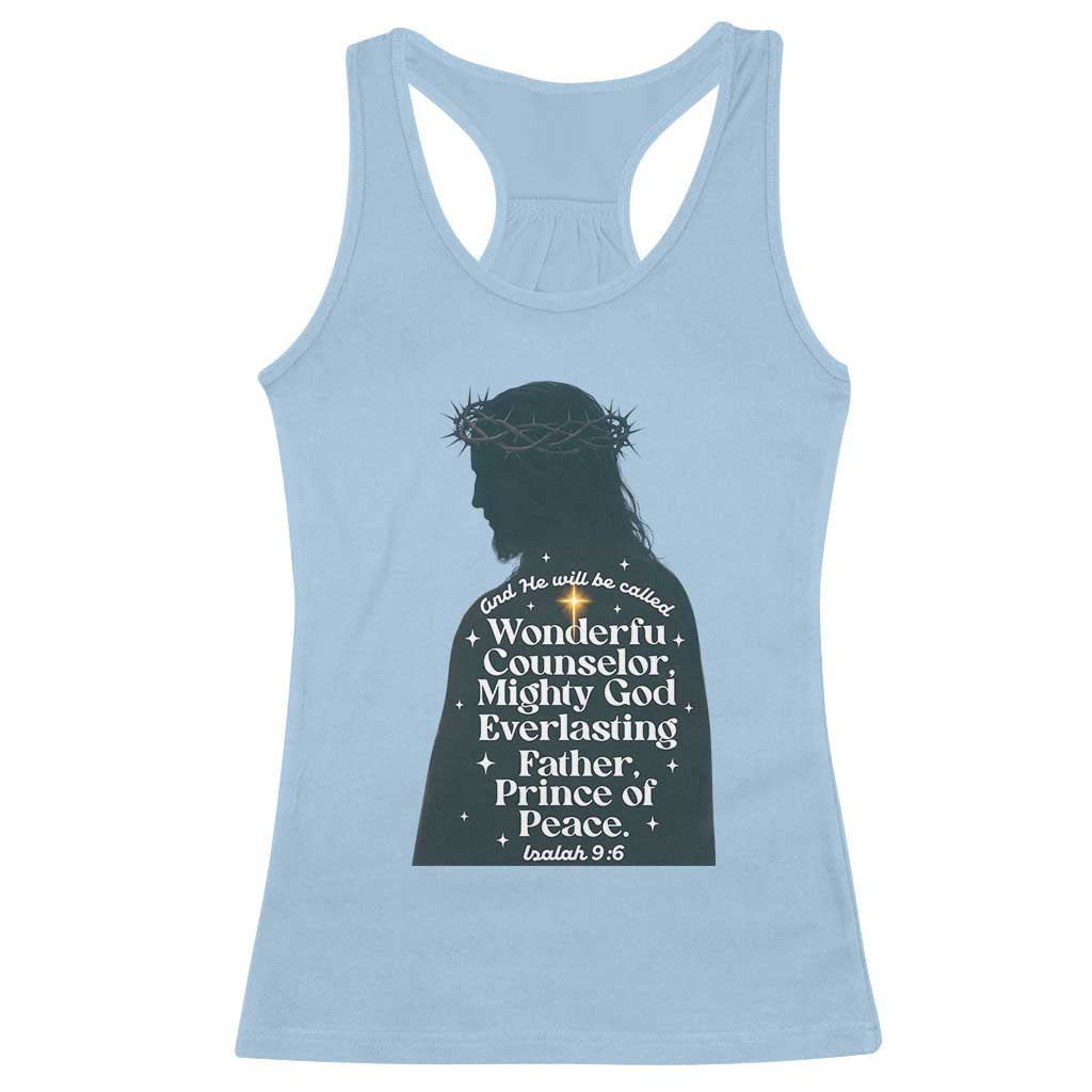 Christian Jesus Racerback Tank Top Cross Bible Verse Inspirational Isalah 9:6 TS14 Light Blue Print Your Wear