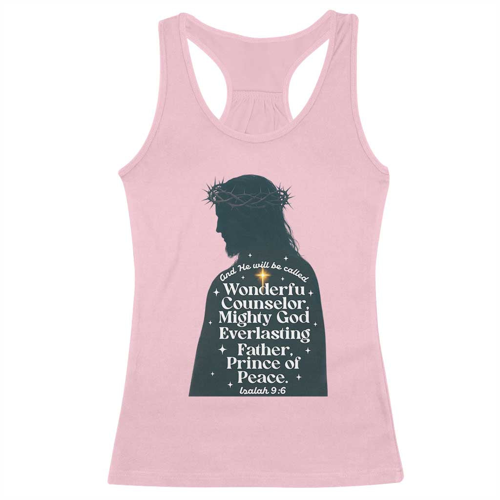Christian Jesus Racerback Tank Top Cross Bible Verse Inspirational Isalah 9:6 TS14 Light Pink Print Your Wear