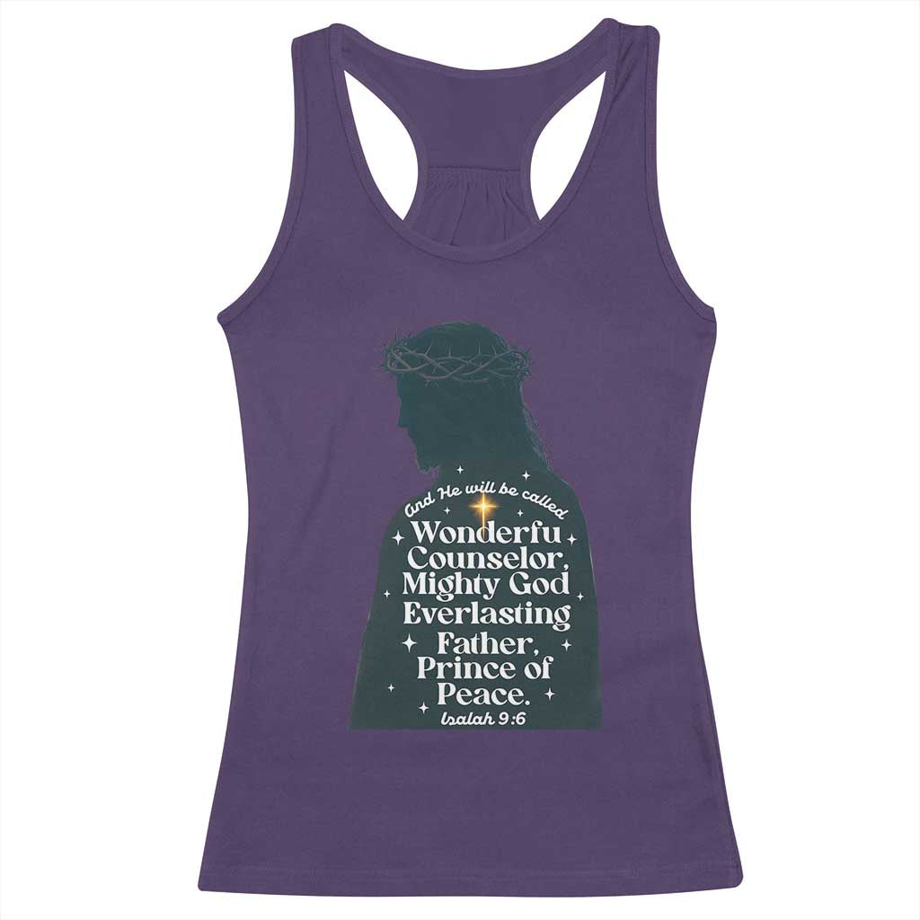 Christian Jesus Racerback Tank Top Cross Bible Verse Inspirational Isalah 9:6 TS14 Purple Print Your Wear