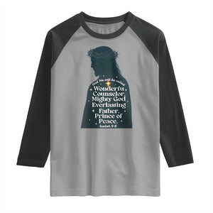 Christian Jesus Raglan Shirt Cross Bible Verse Inspirational Isalah 9:6 TS14 Sport Gray Black Print Your Wear