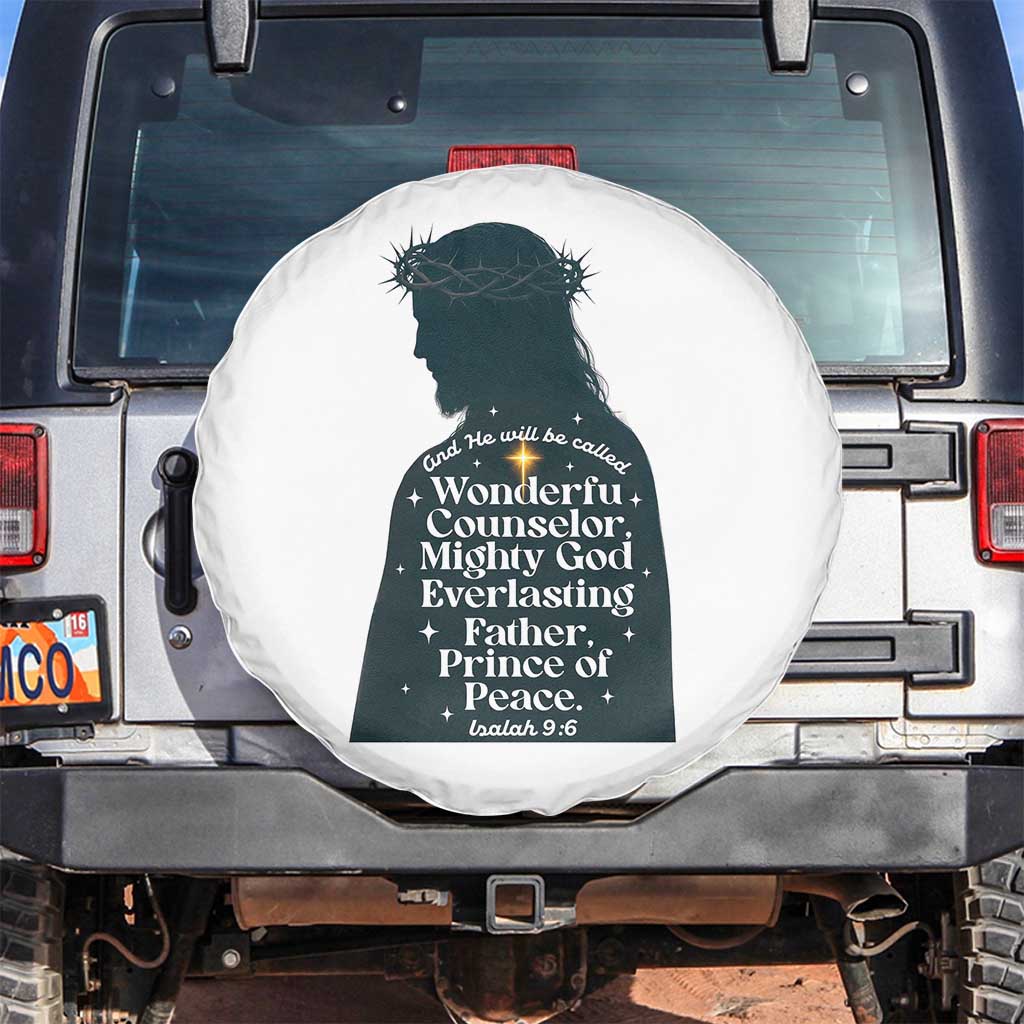 Christian Jesus Spare Tire Cover Cross Bible Verse Inspirational Isalah 9:6 TS14 No hole White Print Your Wear