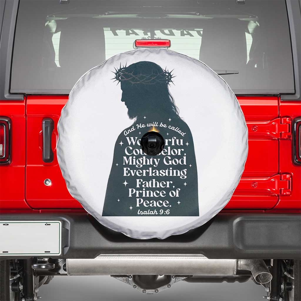 Christian Jesus Spare Tire Cover Cross Bible Verse Inspirational Isalah 9:6 TS14 White Print Your Wear
