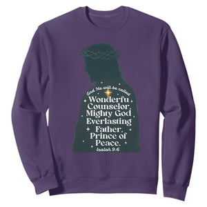 Christian Jesus Sweatshirt Cross Bible Verse Inspirational Isalah 9:6 TS14 Purple Print Your Wear