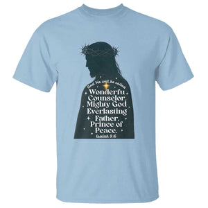 Christian Jesus T Shirt Cross Bible Verse Inspirational Isalah 9:6 TS14 Light Blue Print Your Wear