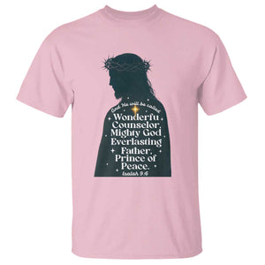 Christian Jesus T Shirt Cross Bible Verse Inspirational Isalah 9:6 TS14 Light Pink Print Your Wear