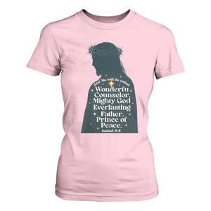 Christian Jesus T Shirt For Women Cross Bible Verse Inspirational Isalah 9:6 TS14 Light Pink Print Your Wear