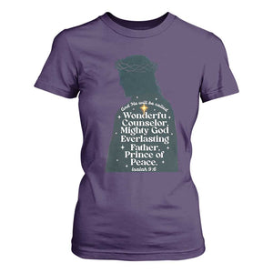 Christian Jesus T Shirt For Women Cross Bible Verse Inspirational Isalah 9:6 TS14 Purple Print Your Wear