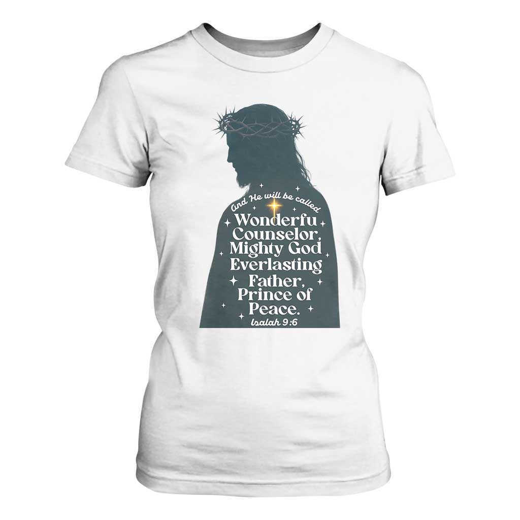 Christian Jesus T Shirt For Women Cross Bible Verse Inspirational Isalah 9:6 TS14 White Print Your Wear