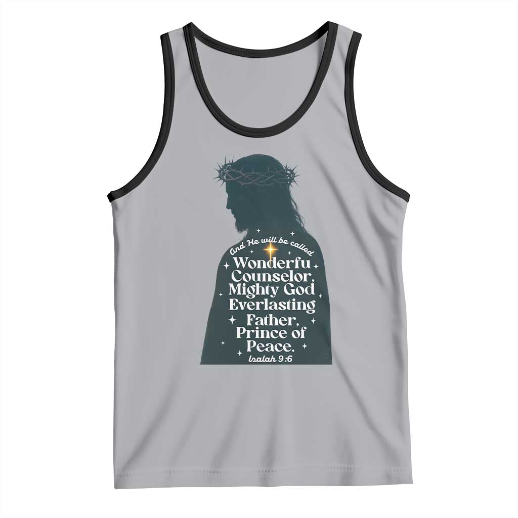Christian Jesus Tank Top Cross Bible Verse Inspirational Isalah 9:6 TS14 Athletic Heather Black Print Your Wear