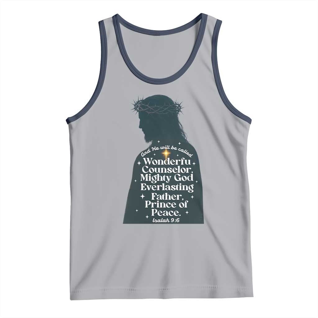 Christian Jesus Tank Top Cross Bible Verse Inspirational Isalah 9:6 TS14 Athletic Heather Navy Print Your Wear