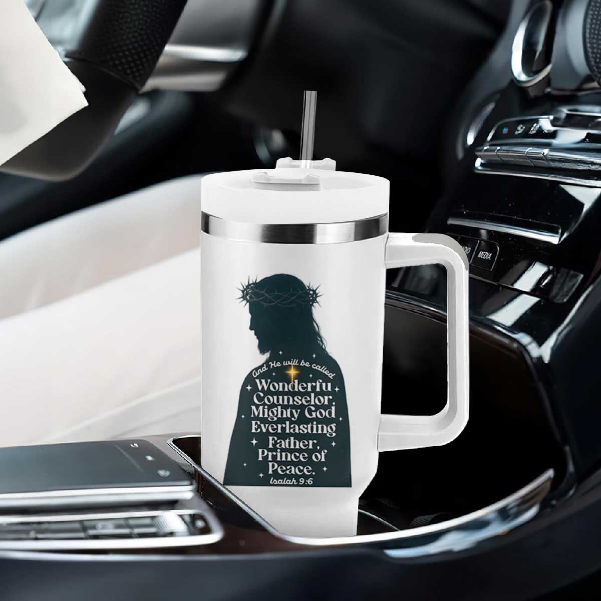 Christian Jesus Tumbler With Handle Cross Bible Verse Inspirational Isalah 9:6 TS14 Print Your Wear