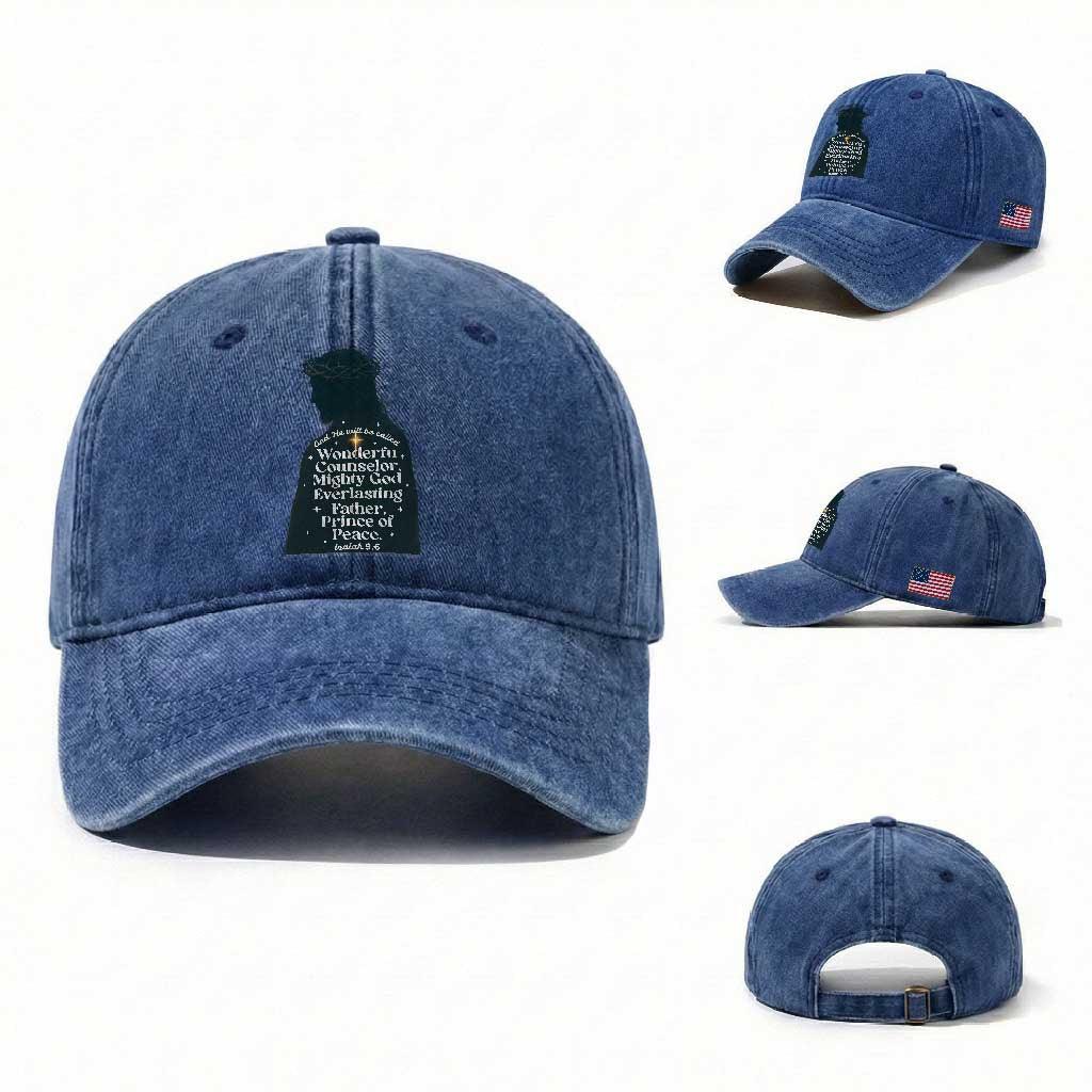Christian Jesus Washed Cotton Baseball Cap Cross Bible Verse Inspirational Isalah 9:6 TS14 Washed Cap Universal Fit Royal Blue Print Your Wear