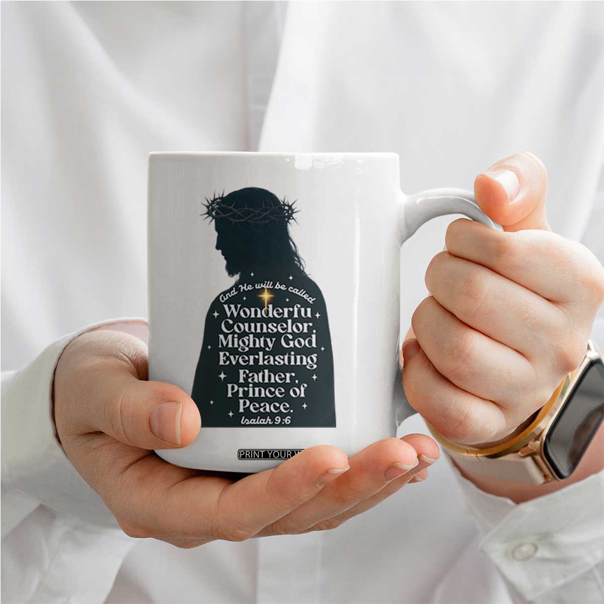 Christian Jesus Coffee Mug Cross Bible Verse Inspirational Isalah 9:6 TS14 Print Your Wear