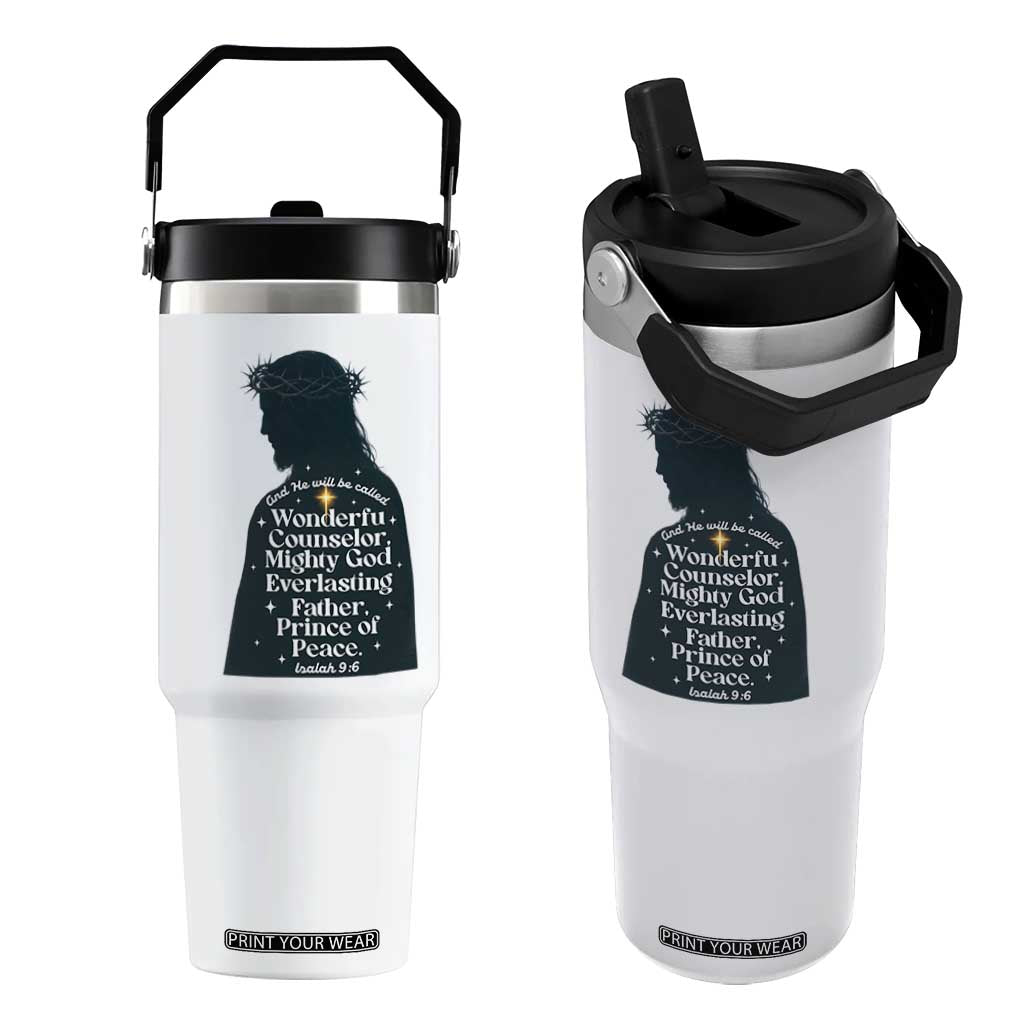 Christian Jesus Flip Straw Tumbler Cross Bible Verse Inspirational Isalah 9:6 TS14 One Size: 30 oz White Print Your Wear