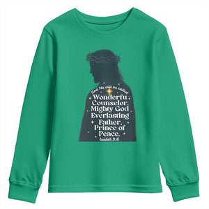 Christian Jesus Youth Sweatshirt Cross Bible Verse Inspirational Isalah 9:6 TS14 Irish Green Print Your Wear