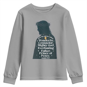 Christian Jesus Youth Sweatshirt Cross Bible Verse Inspirational Isalah 9:6 TS14 Sport Gray Print Your Wear