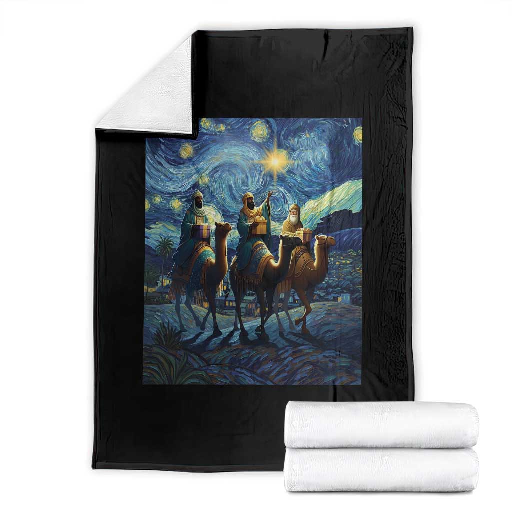 Three Kings Throw Blanket Nativity Scene Starry Night Christian Christmas TS14 Black Print Your Wear