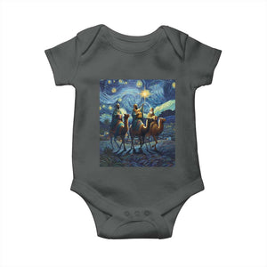 Three Kings Baby Onesie Nativity Scene Starry Night Christian Christmas TS14 Dark Heather Print Your Wear