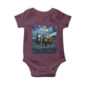 Three Kings Baby Onesie Nativity Scene Starry Night Christian Christmas TS14 Maroon Print Your Wear