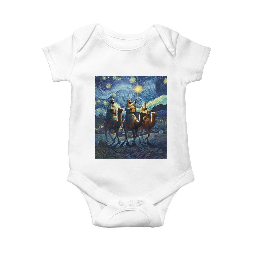 Three Kings Baby Onesie Nativity Scene Starry Night Christian Christmas TS14 White Print Your Wear