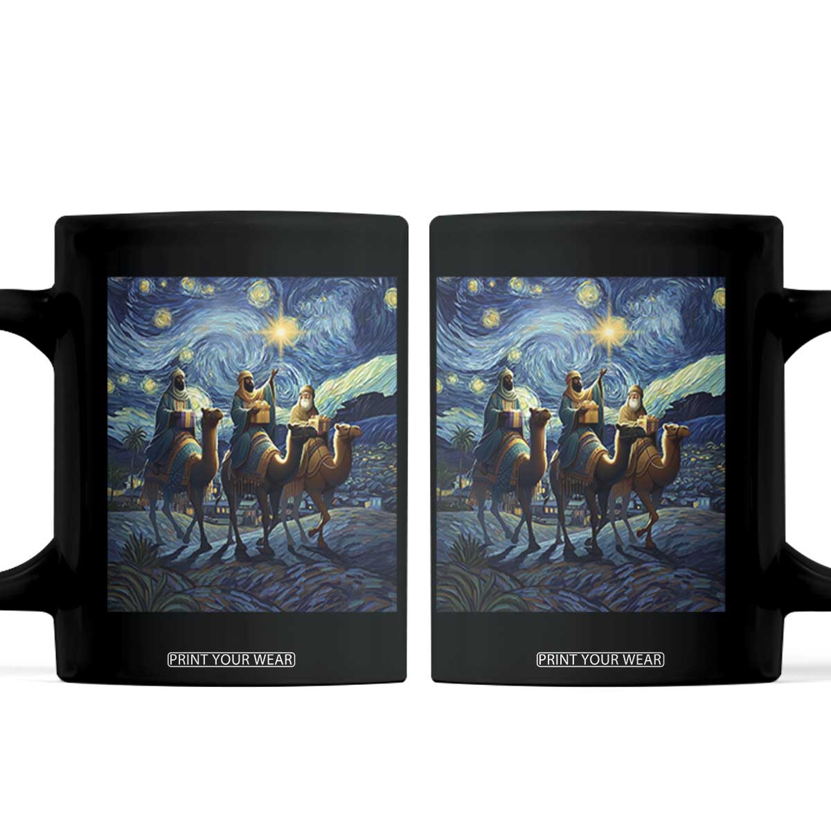 Three Kings Coffee Mug Nativity Scene Starry Night Christian Christmas TS14 Black Print Your Wear