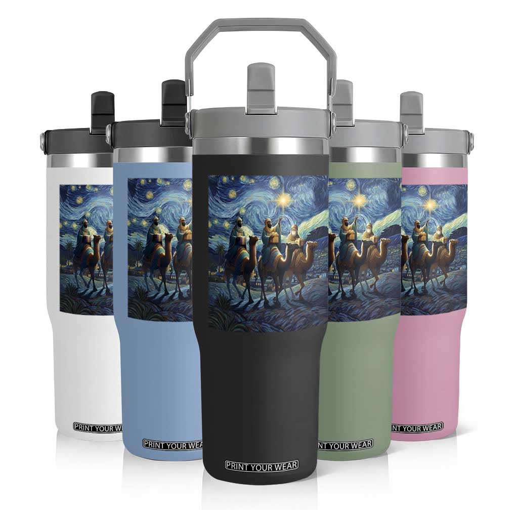 Three Kings Flip Straw Tumbler Nativity Scene Starry Night Christian Christmas TS14 Print Your Wear