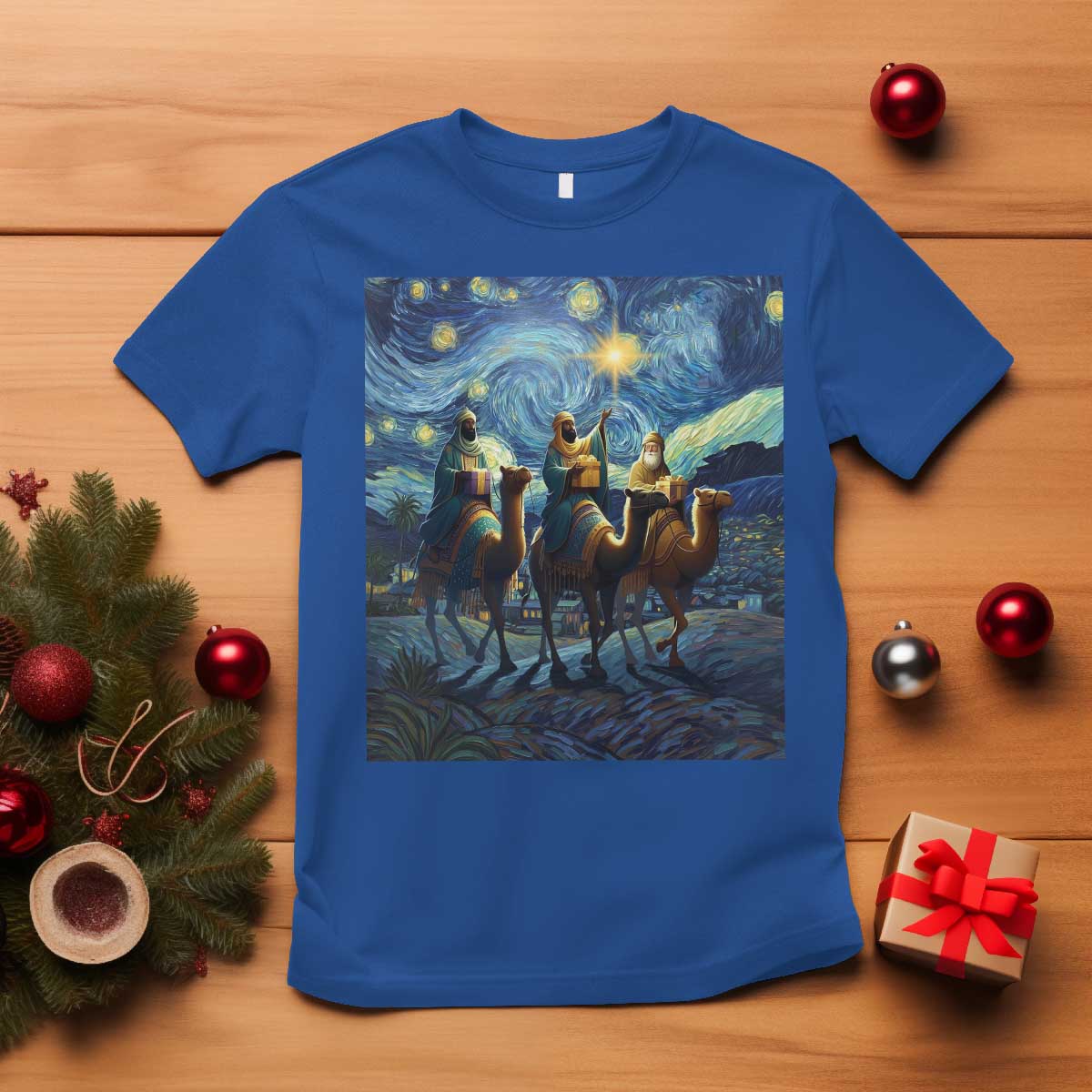 Three Kings T Shirt Nativity Scene Starry Night Christian Christmas TS14 Royal Blue Print Your Wear