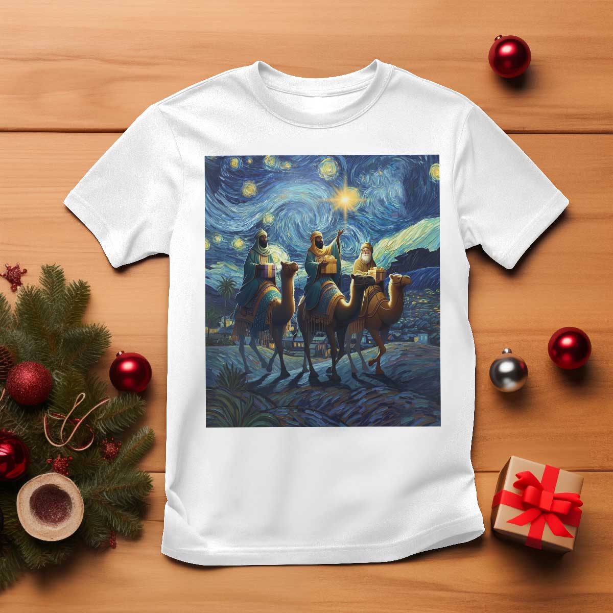 Three Kings T Shirt Nativity Scene Starry Night Christian Christmas TS14 White Print Your Wear