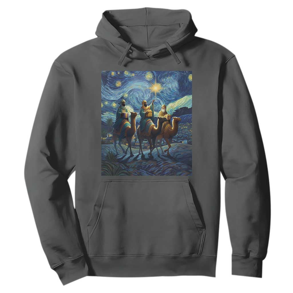 Three Kings Hoodie Nativity Scene Starry Night Christian Christmas TS14 Dark Heather Print Your Wear