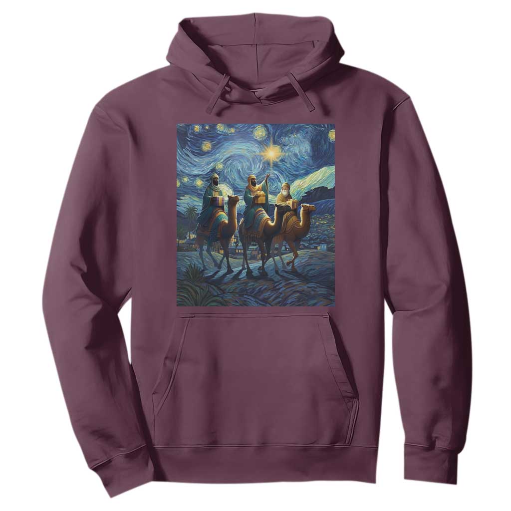 Three Kings Hoodie Nativity Scene Starry Night Christian Christmas TS14 Maroon Print Your Wear