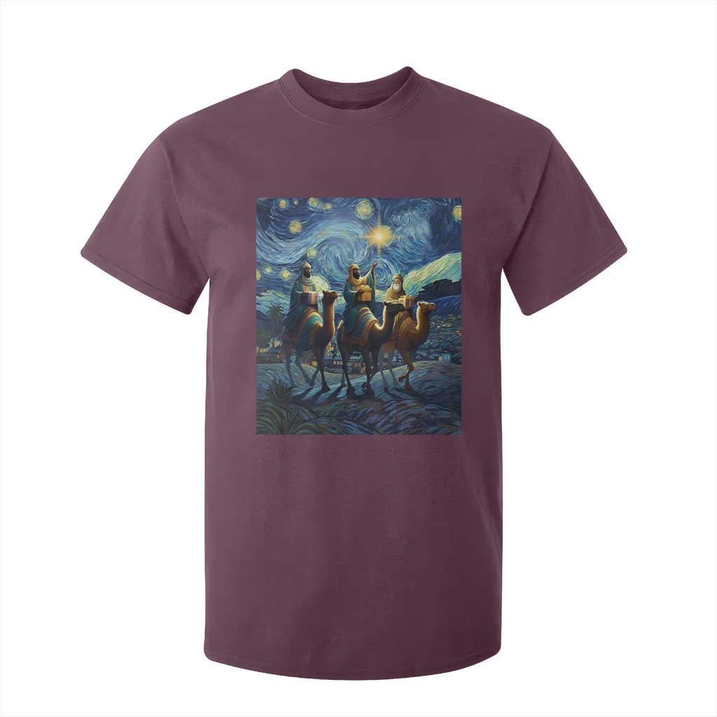 Three Kings T Shirt For Kid Nativity Scene Starry Night Christian Christmas TS14 Maroon Print Your Wear