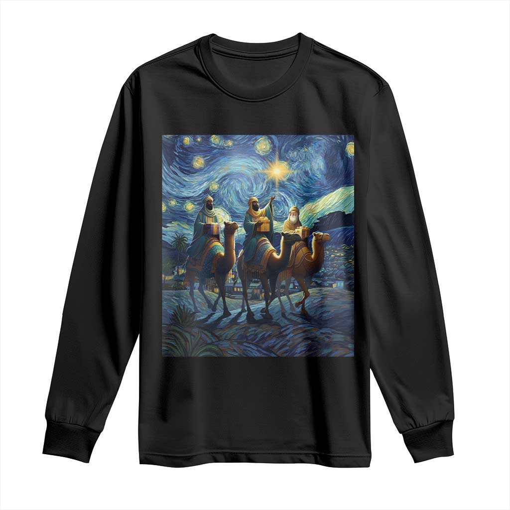 Three Kings Long Sleeve Shirt Nativity Scene Starry Night Christian Christmas TS14 Black Print Your Wear