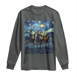 Three Kings Long Sleeve Shirt Nativity Scene Starry Night Christian Christmas TS14 Dark Heather Print Your Wear