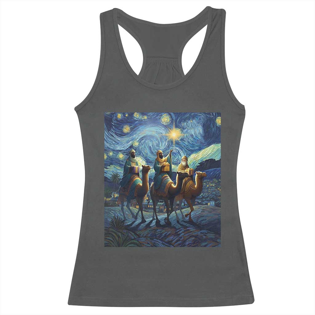 Three Kings Racerback Tank Top Nativity Scene Starry Night Christian Christmas TS14 Dark Heather Print Your Wear