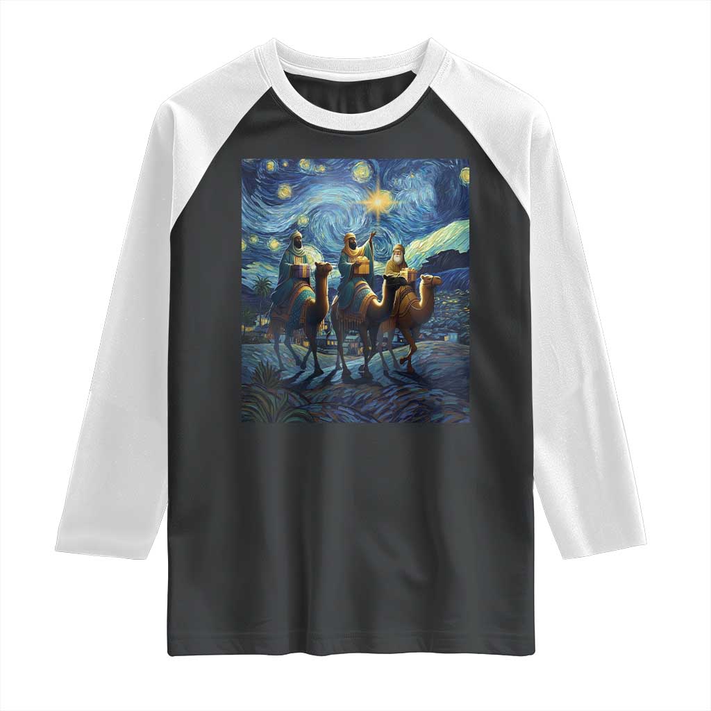 Three Kings Raglan Shirt Nativity Scene Starry Night Christian Christmas TS14 Black White Print Your Wear