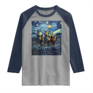 Three Kings Raglan Shirt Nativity Scene Starry Night Christian Christmas TS14 Sport Gray Navy Print Your Wear