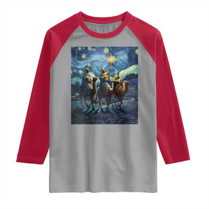 Three Kings Raglan Shirt Nativity Scene Starry Night Christian Christmas TS14 Sport Gray Red Print Your Wear